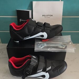 Peloton Black Cycling Shoes with Red Accents